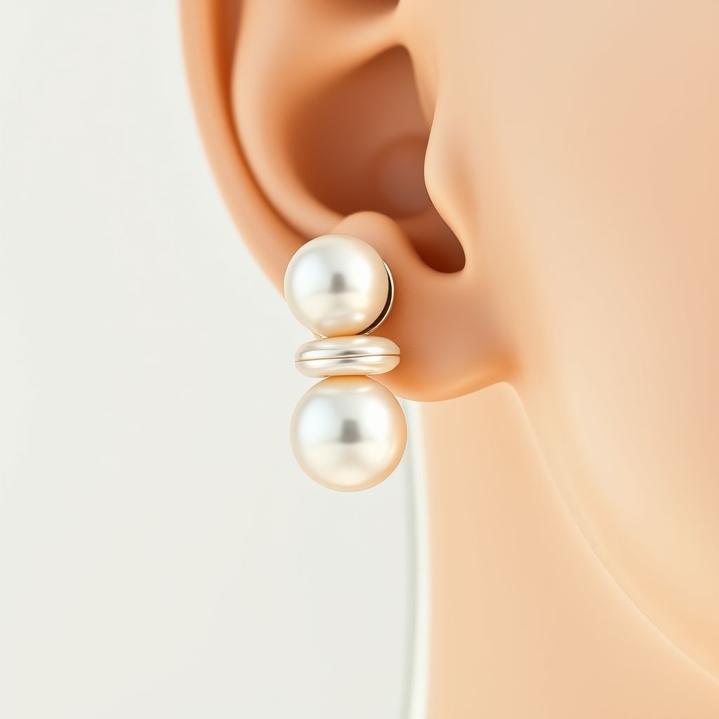 boucle d'oreille double perle - Image 2